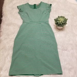 DOWNEAST curvy fit green stripe dress midi small